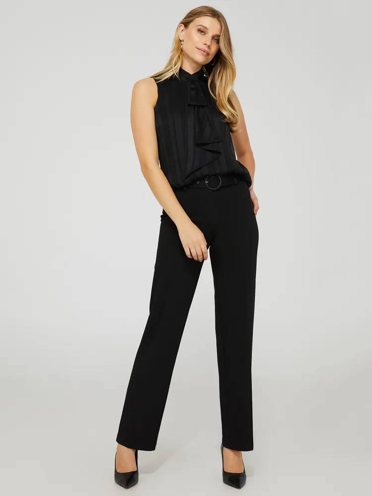 High Rise Wide Leg Belted Pants, Black /