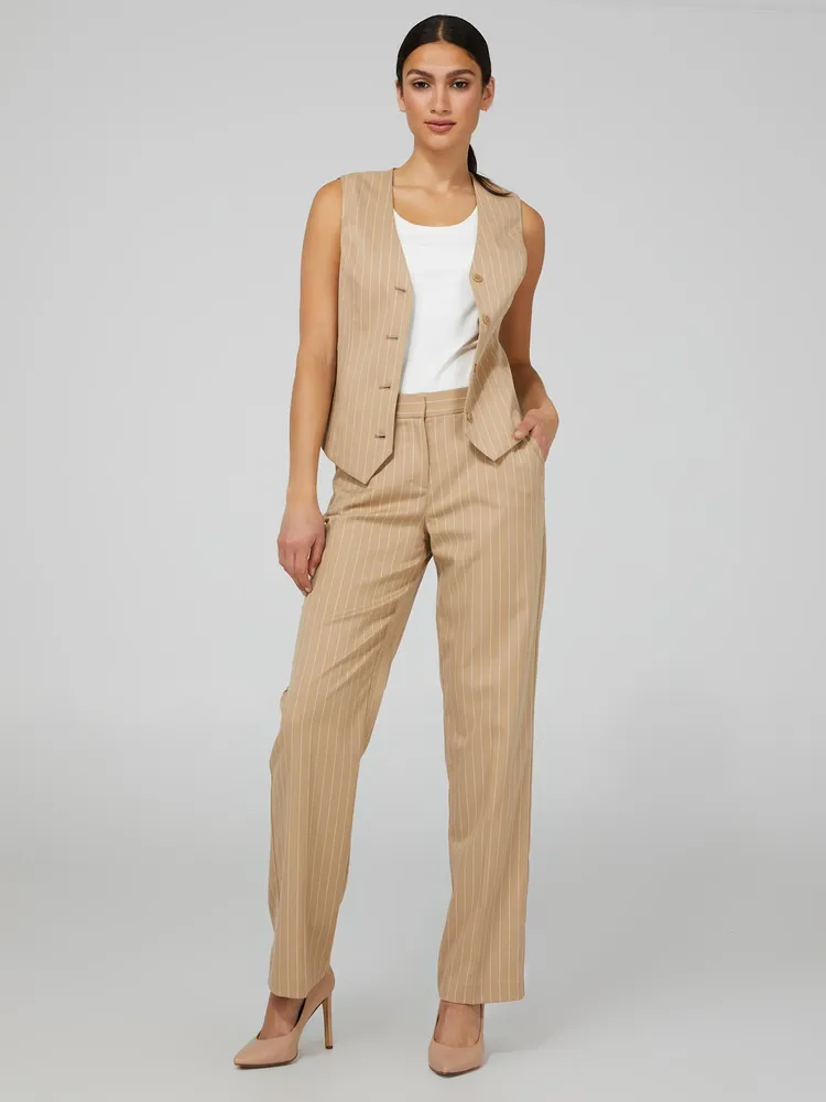 Pinstripe Classic Rise Trousers, Beige /