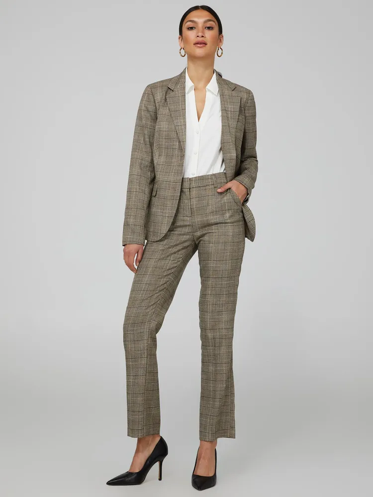 Plaid Straight Leg Trousers, Black /