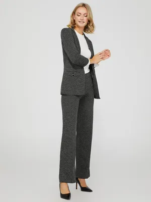 High Rise Jacquard Pants With Side Trouser Pockets, Black /