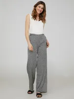 Printed Pull-On Satin Straight Leg Pants, Black /