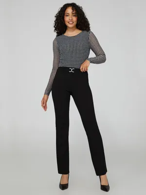 High-Waisted Flared Leg Pants With Belt, Black /