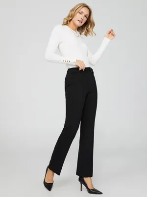 High-Waisted Flare Leg Pants With Belt, /