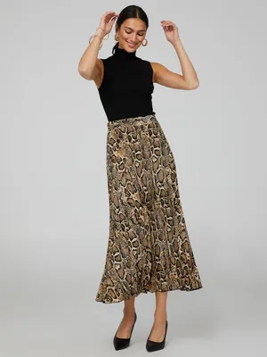 Animal Print Pleated Skirt, The Buff /