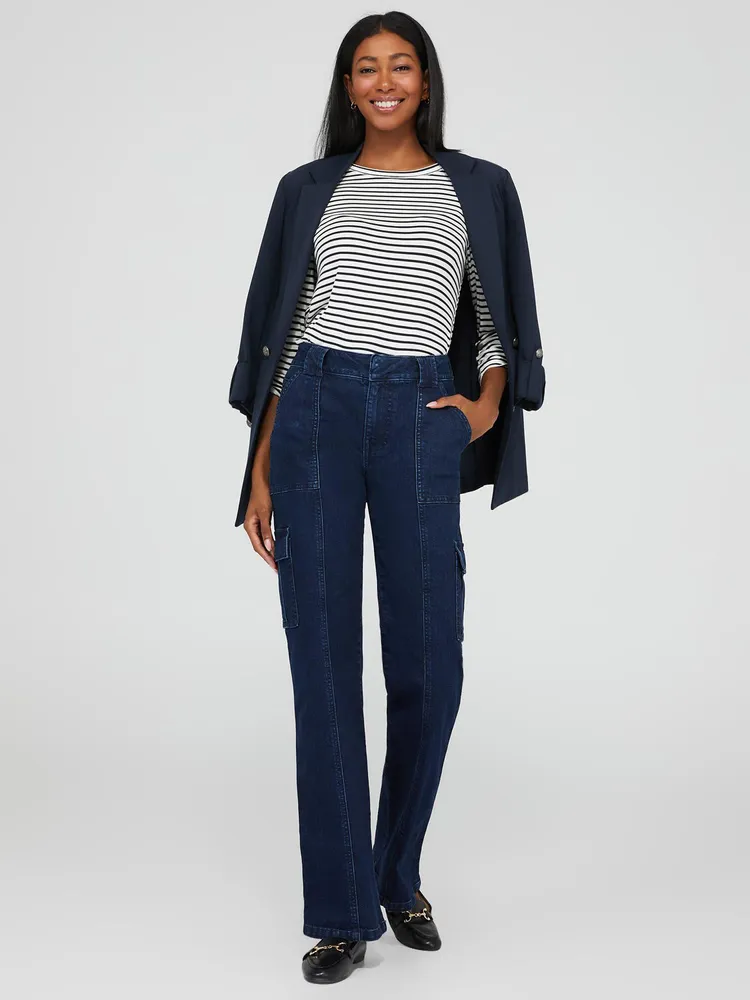 Women's Cargo Jeans With Straight Leg Denim Blue –