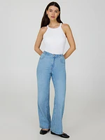 Straight Leg Jeans With Metal Trim Detail