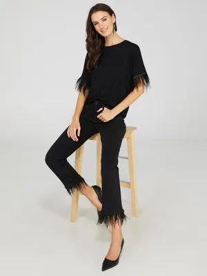 High-Waisted Jeans With Feather Hem, Black Rinse /