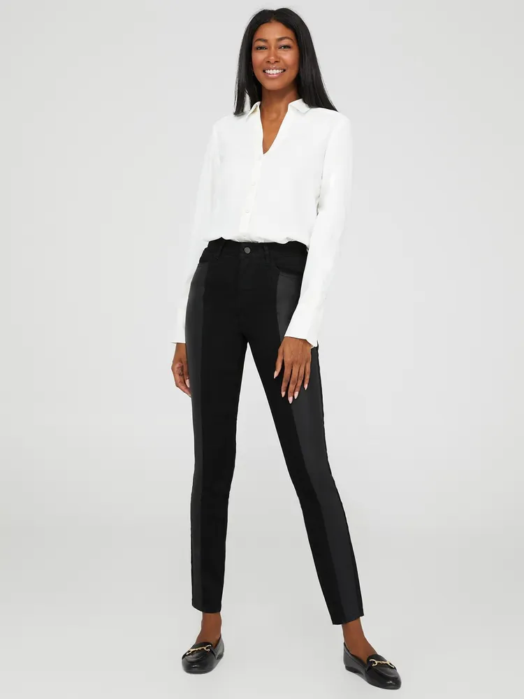 Skinny Leg Jeans With Coated Siding, Black Rinse /