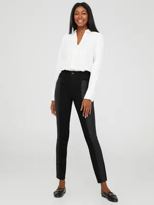 Skinny Leg Jeans With Coated Siding, Black Rinse /