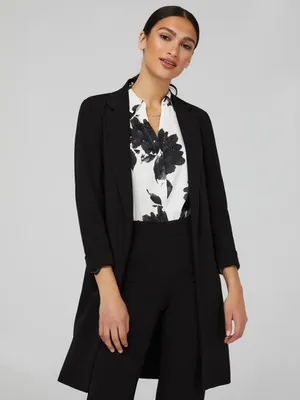 Long Open Blazer With Front Pockets, /
