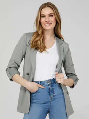 Double-Breasted Blazer With Notch Collar, /