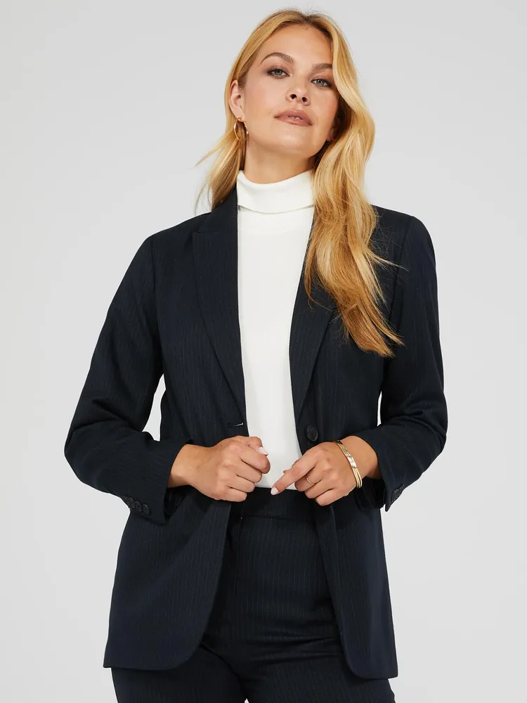 1-Button Striped Blazer With Flap Pockets, Stellar /