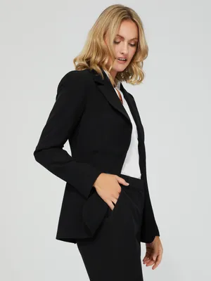 One-Button Long Sleeve Blazer With Pockets, /