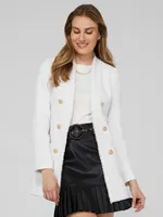 Long Open Boucle Blazer With Fringe Lapels, /