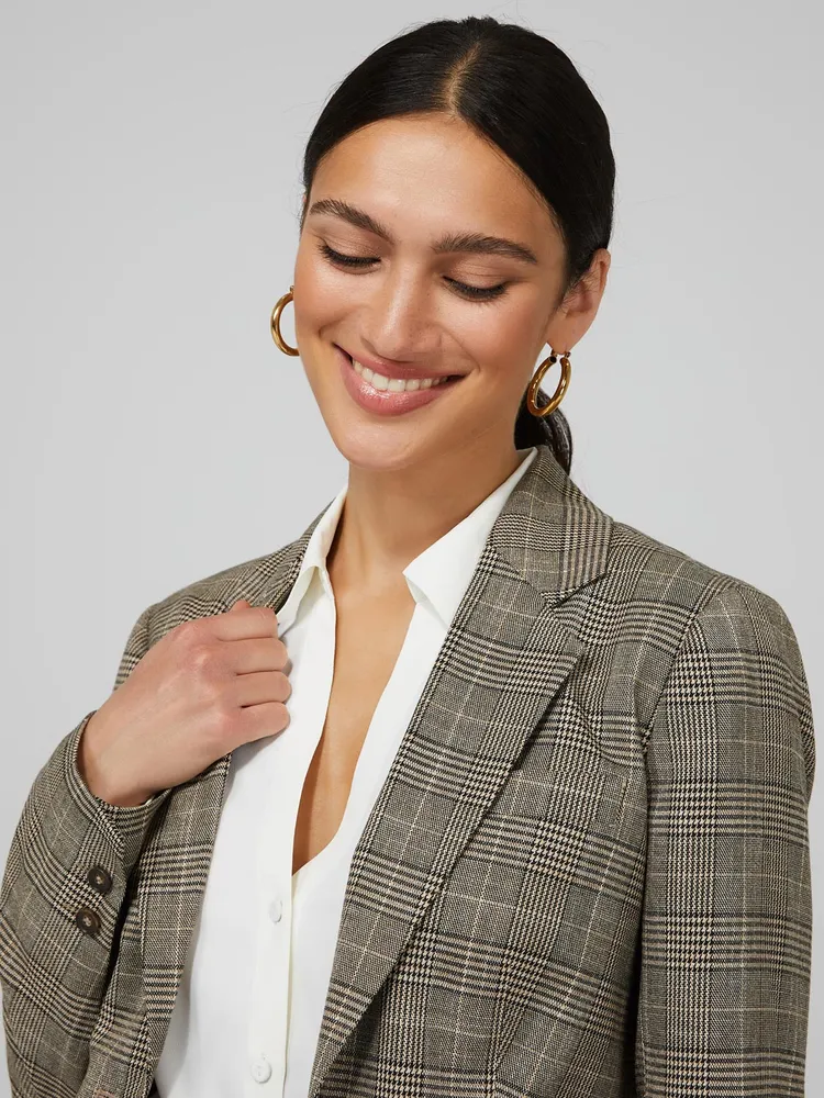 Plaid 2-Button Blazer, Black /