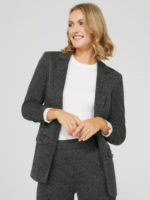 Jacquard Open Blazer With Ruched Sleeves, Black /