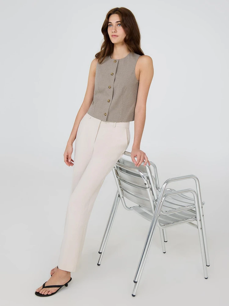 Plaid Sleeveless Button-Front Vest