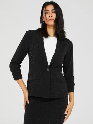 3/4 Sleeve Shimmer Blazer, Black /