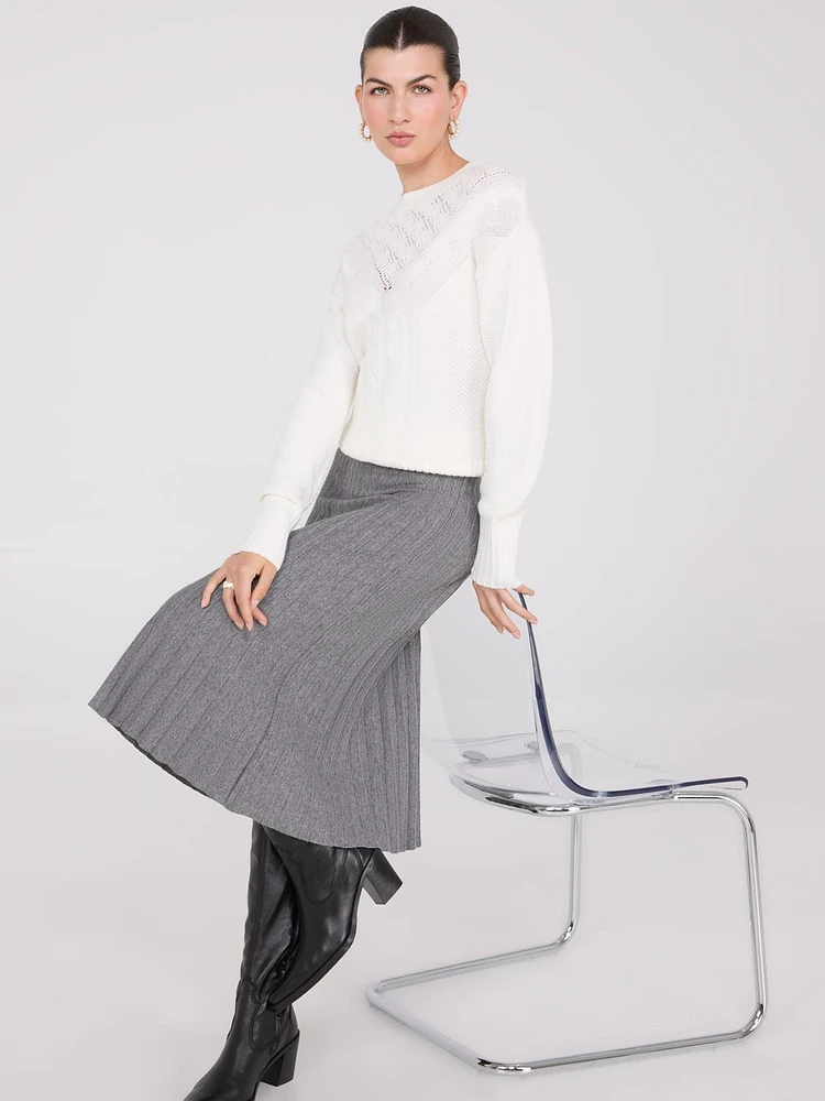 Pleated Knit Sweater Midi Skirt