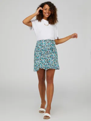 Printed Ruffle Hem Mini Skirt, Turquoise /