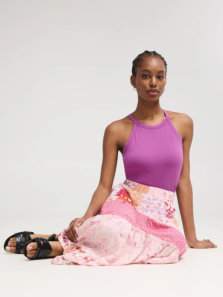 Multi Print Tiered Maxi Skirt