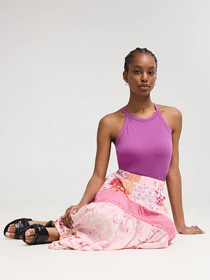 Multi Print Tiered Maxi Skirt