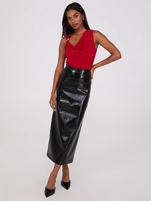 Faux Leather Column Skirt