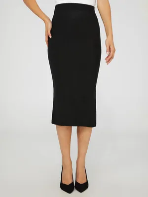 Shimmer Midi Skirt With Side Slit, Black /