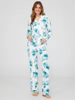 Floral Print Button-Down Pajama Set, Pearl /