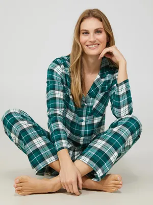 Plaid Print Button-Front Pajama Set, Tapestry /