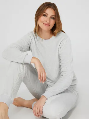 Embossed Cable Knit Pajama Set, Lt Grey /