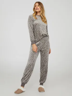 Animal Print Velour Pajama Set, Charcoal /
