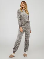 Animal Print Velour Pajama Set, Charcoal /