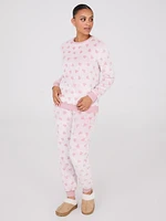 Embossed Heart Pattern Plush Pajama Set