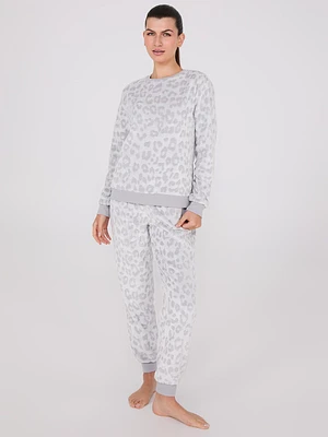 Embossed Animal Print Plush Pajama Set