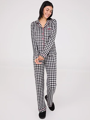 Plaid Print Button-Down Pajama Set