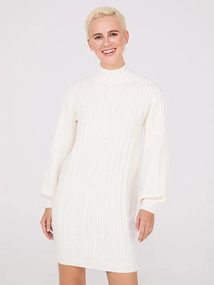 Cable Knit Mock Neck Sweater Dress