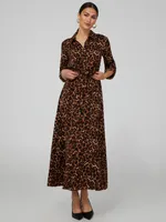 Printed Button-Front Maxi Shirt Dress, Black /