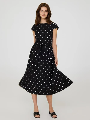 Dot Print Fit & Flare Cotton Midi Dress