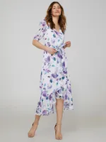 Printed High-Twist Dress With Ruffled Skirt, Pearl /