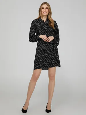 Printed Mini Dress With Front Buttons, Black /
