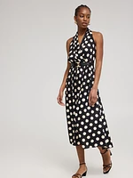Satin Dot Print Halter A-Line Dress