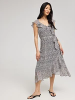 Robe portefeuille en mousseline à volants et imprimé fleuri