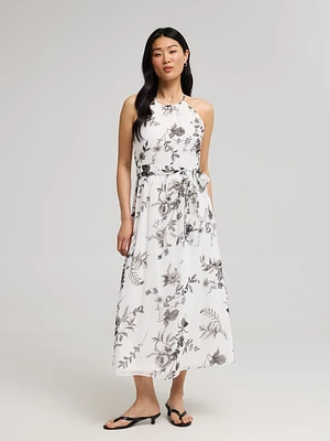 Floral Print Halter Chiffon Dress