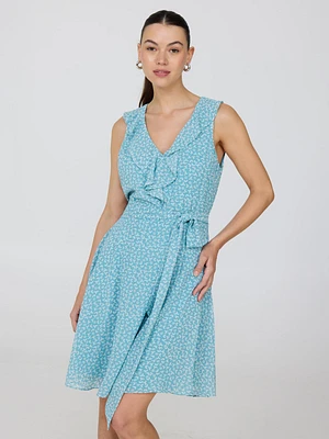 Floral Ruffle V-Neck Chiffon Mini Dress