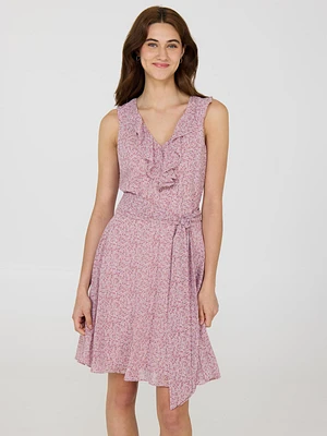 Mini-robe en mousseline à volants, col V et petites fleurs
