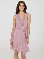 Mini-robe en mousseline à volants, col V et petites fleurs