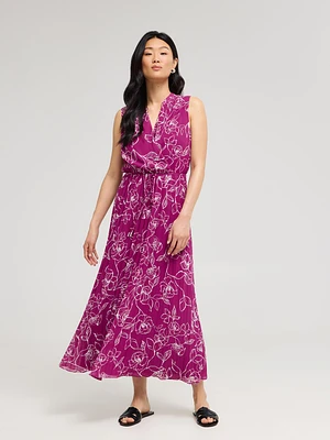 Floral Chiffon Cross-Front Midi Dress