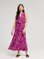 Floral Chiffon Cross-Front Midi Dress