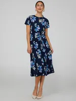 Printed Short Sleeve Midi Dress With Pleated Skirt, Stellar /